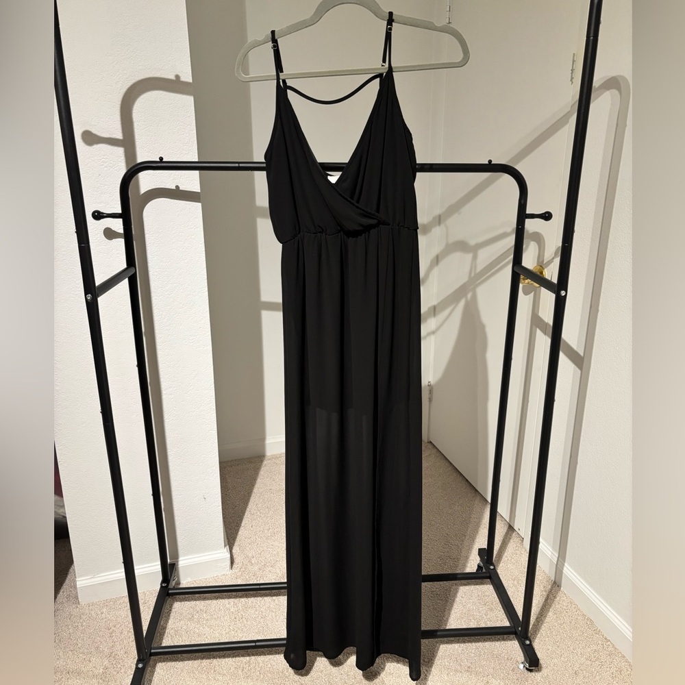 Lush Black Maxi Dress with Adjustable Straps